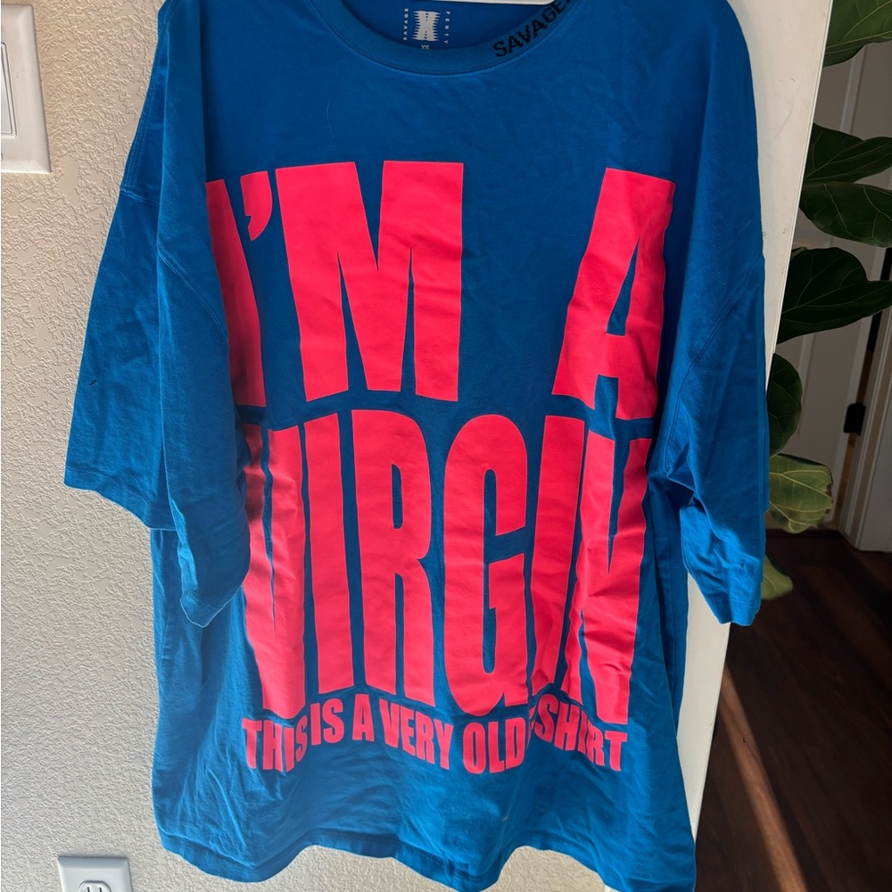 Savage X Fenty Blue Oversized Tee with Bold Pink Print